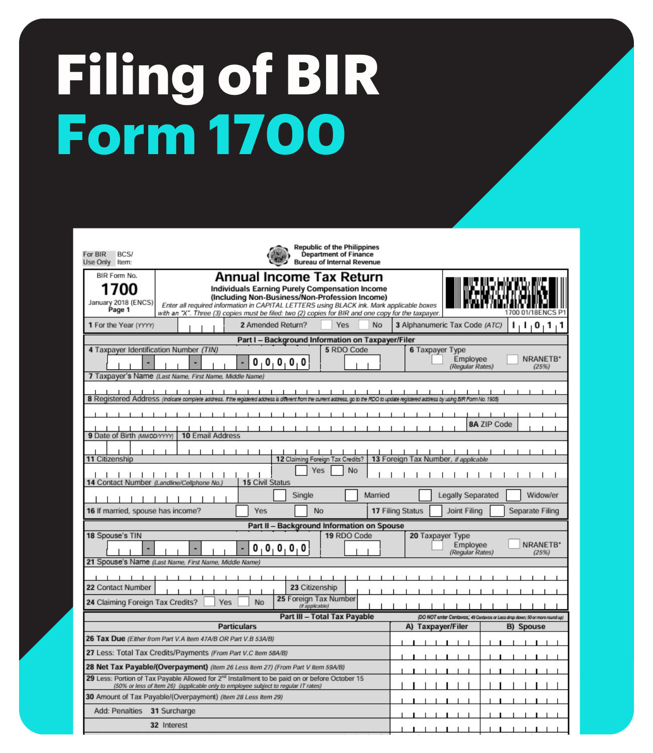 Filing of BIR Form 1700